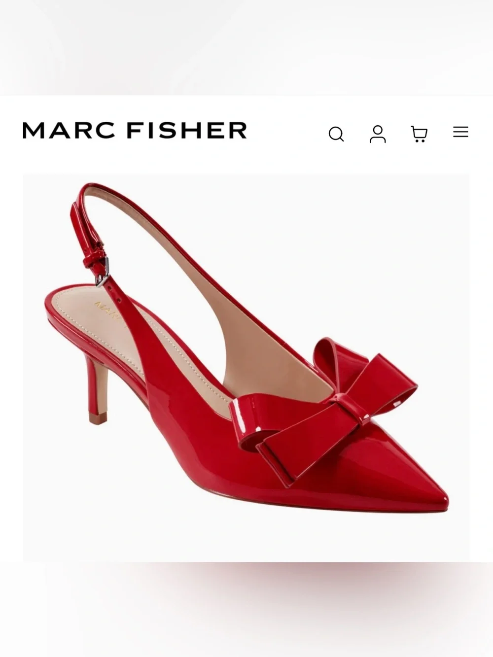 Marc Fisher Red Patent Slingback Kitten Heel with Bow